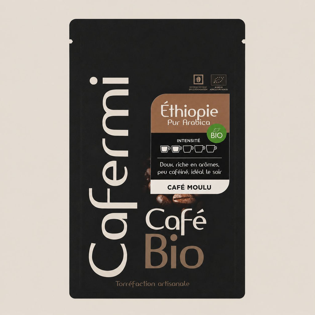 Café Éthiopie Bio Cafermi - doux fruité peu caféiné notes agrumes cacao baies 250g 1kg