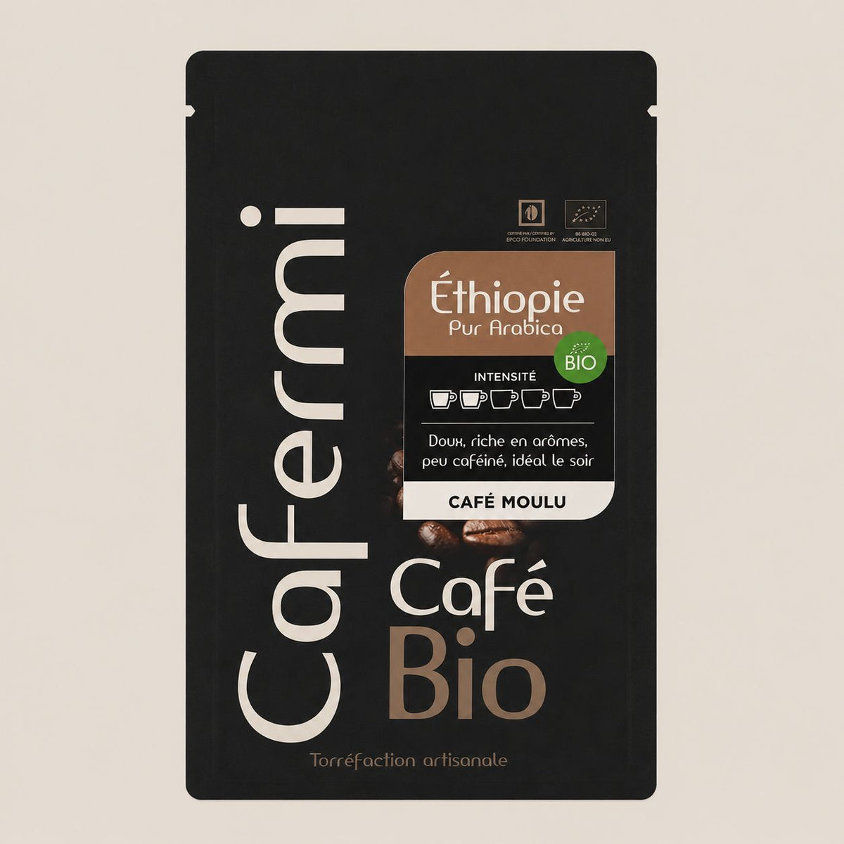 Café Éthiopie Bio Cafermi - doux fruité peu caféiné notes agrumes cacao baies 250g 1kg